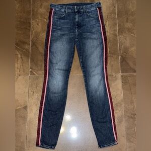 MOTHER Blue Denim Jeans with Pink and Red Side Stripes